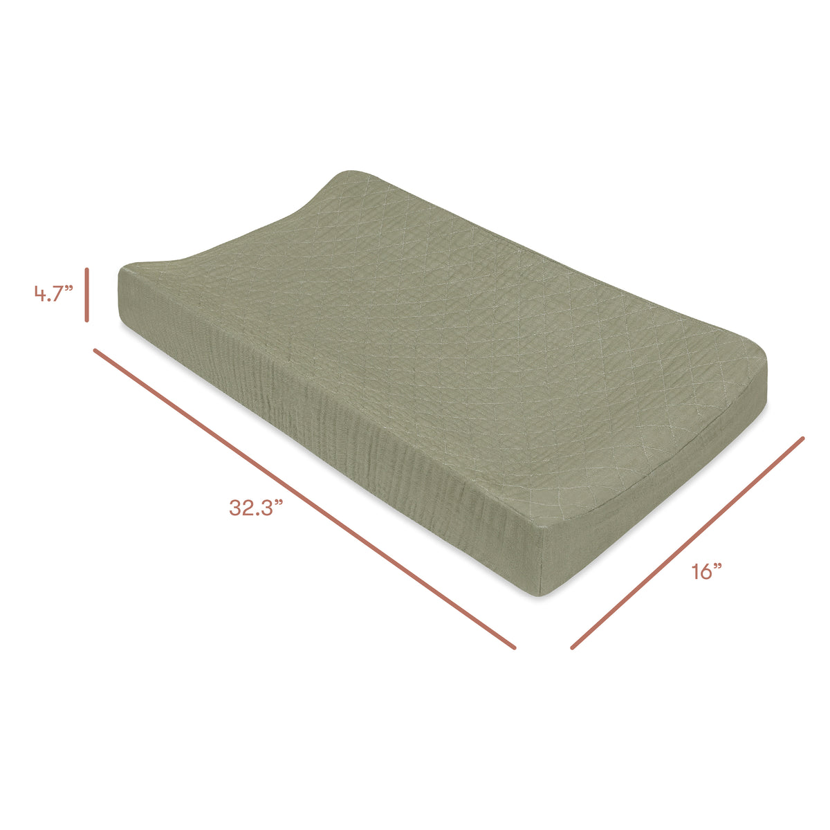 Quilted Changing Pad Cover in GOTS Certified Organic Muslin Cotton - dimensions