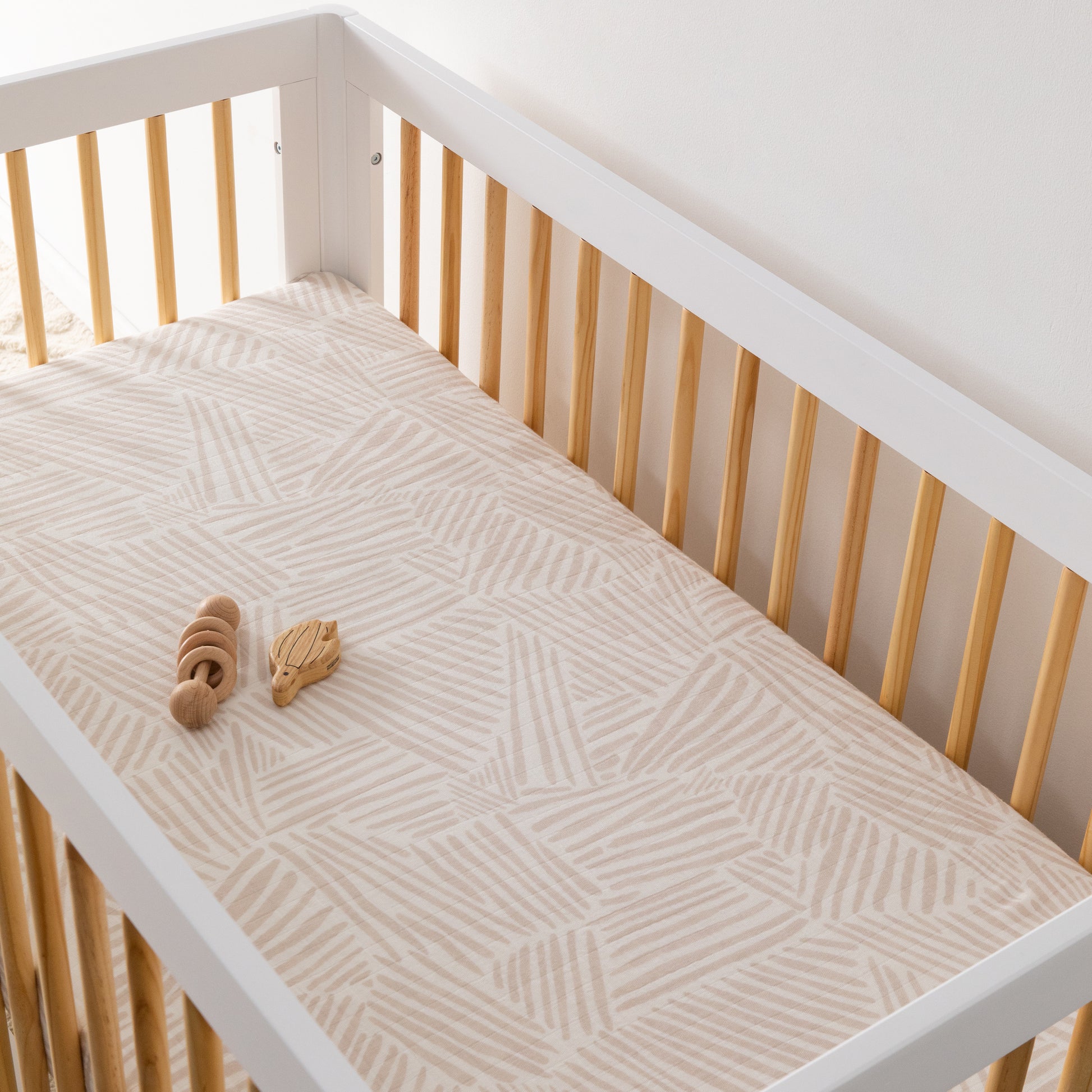 T29235,Oat Stripe Muslin Crib Sheet in GOTS Certified Organic Cotton