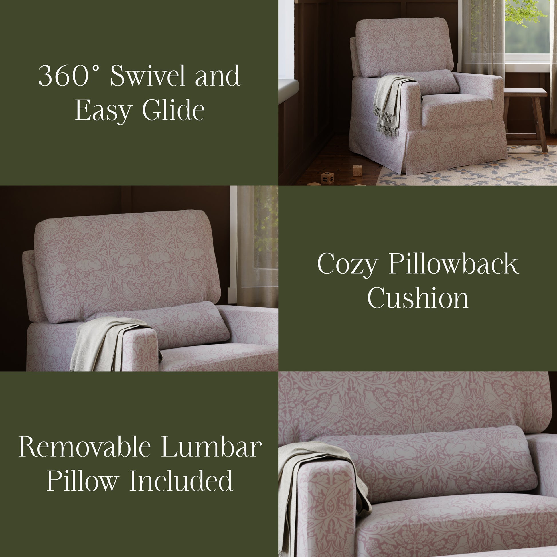 M21787PBRR,Namesake,Crawford Pillowback Comfort Swivel Glider in Pure Brer Rabbit in Rose