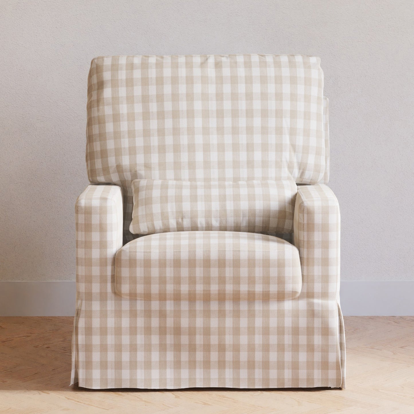 M21787TGH,Namesake,Crawford Pillowback Comfort Swivel Glider in Tan Gingham