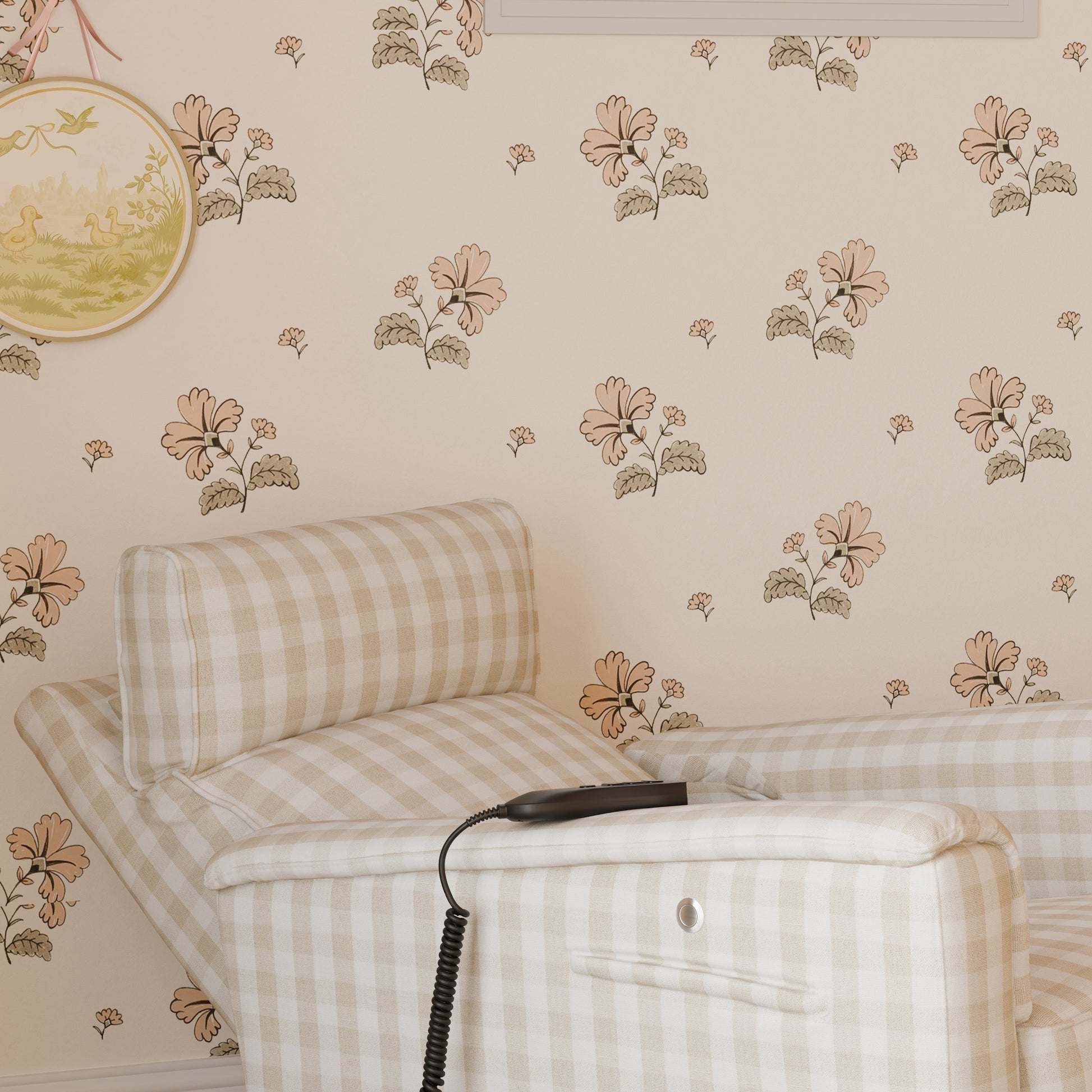 M17183TGH,Namesake,Willa Deluxe Power Glider Recliner w/Heat&Massage in Tan Gingham