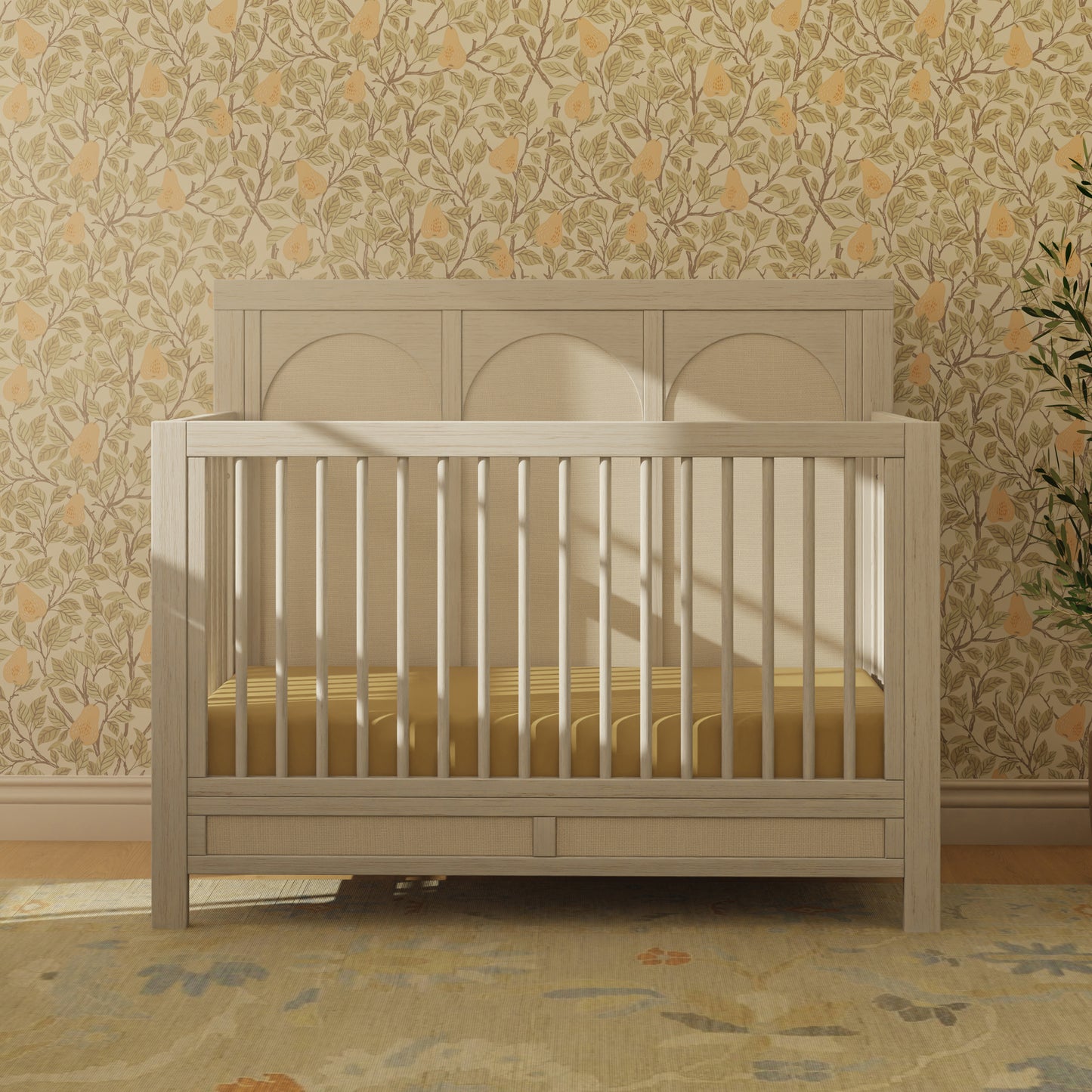 M24801WDFPEW,Namesake,Eloise 4-in-1 Convertible Crib in White Driftwood and Performance Pearl Eco-Weave