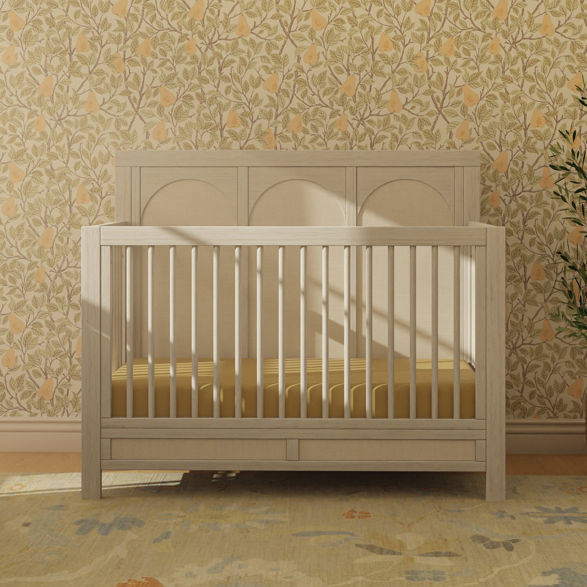 M24801WDFPEW,Namesake,Eloise 4-in-1 Convertible Crib in White Driftwood and Performance Pearl Eco-Weave