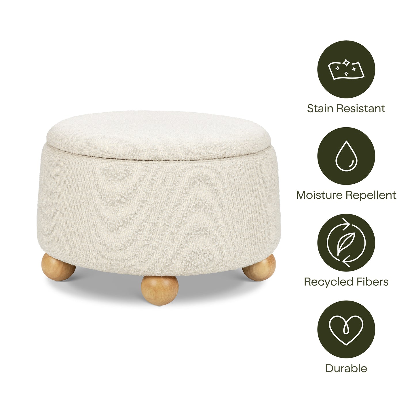 M30985PWBHF,Namesake,Tuffet Storage Ottoman in Performance Ivory Boucle w/Honey Ball Feet