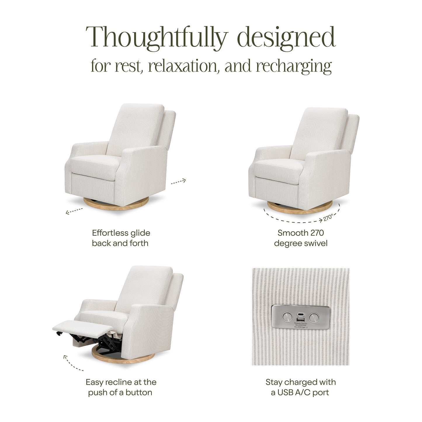 M22286FCSLB,Namesake,Crewe Electronic Swivel Glider Recliner in Fog Chatham Stripe Performance Eco-Weave w/LB