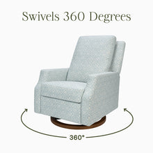 M22287BPBDB,Namesake,Crewe Recliner and Swivel Glider in Bellflowers in Powdered Blue w/Dark Wood Base
