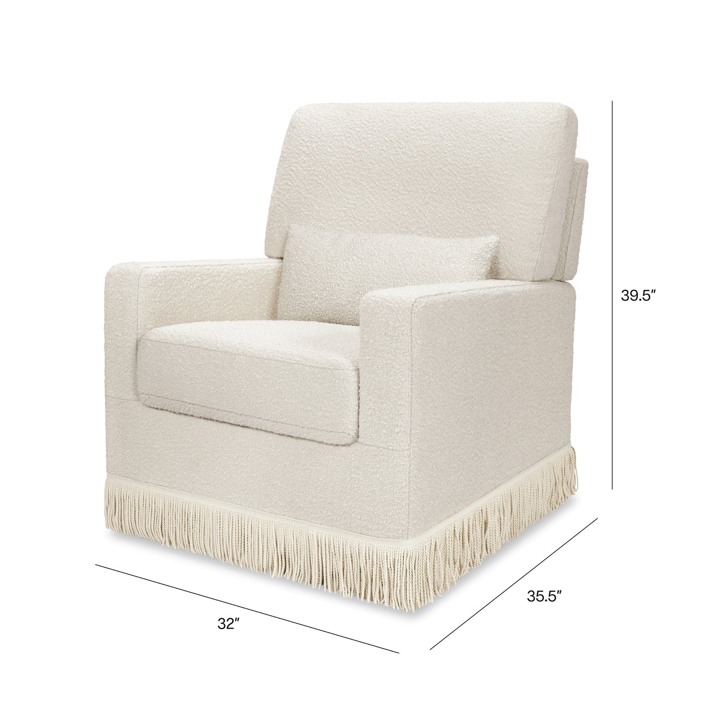 M21787WBIF,Namesake,Crawford Pillowback Comfort Swivel Glider in Ivory Boucle with Ivory Tassel Fringe