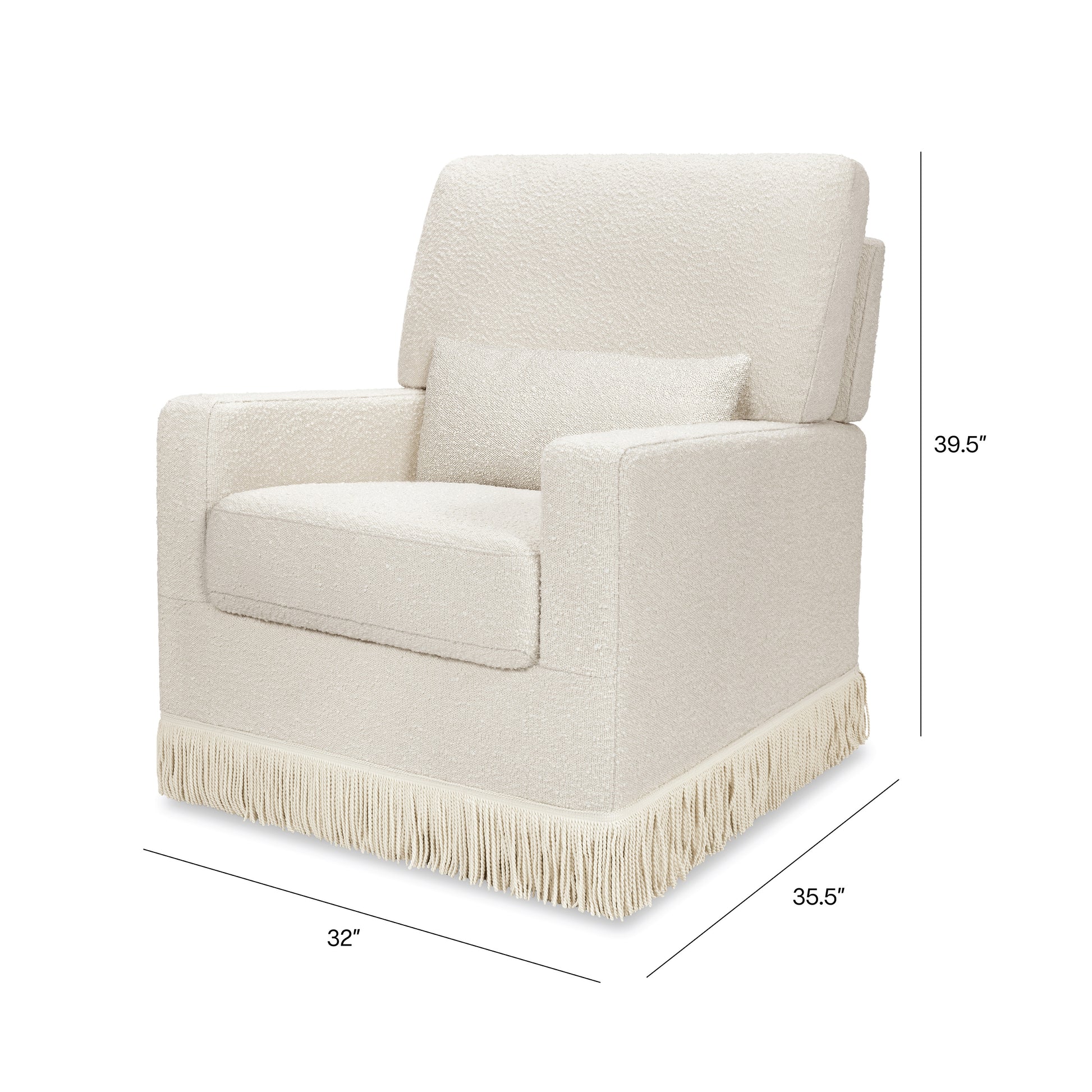 M21787WBIF,Namesake,Crawford Pillowback Comfort Swivel Glider in Ivory Boucle with Ivory Tassel Fringe