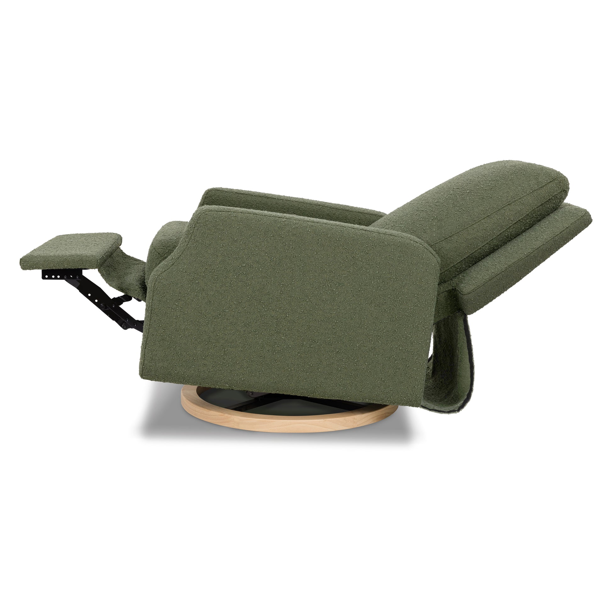 M22287OBLB,Namesake,Crewe Recliner and Swivel Glider in Olive Boucle w/Light Wood Base