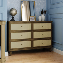 M23716NLBC,Marin with Cane 6 Drawer Assembled Dresser in Natural Walnut and Blonde Cane
