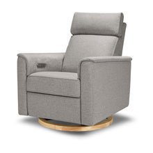 B17186PGEWLB,Monogram by Namesake,Willa Plus Power Glider Recliner w/ Power Headrest in Performance Grey Eco-Weave w/Light Wood Base