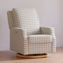 M22286TGHLB,Namesake,Crewe Electronic Swivel Glider Recliner in Tan Gingham with Light Wood Base