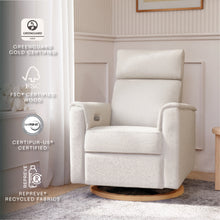 B17186WBLB,Monogram by Namesake,Willa Plus Power Glider Recliner w/ Power Headrest in Ivory Boucle with Light Wood Base