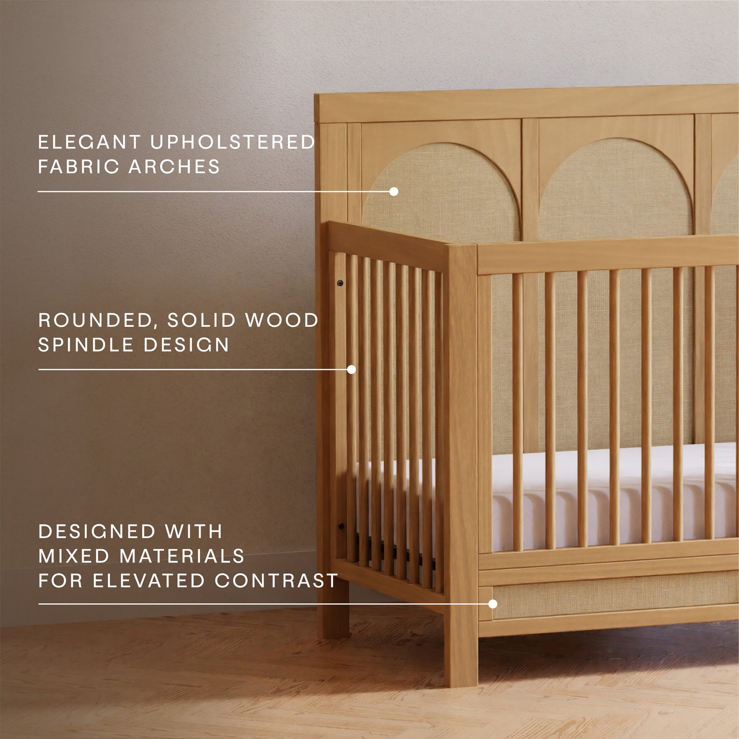M24801HYPSEW,Namesake,Eloise 4-in-1 Convertible Crib in Honey & Performance Sand Eco-Weave