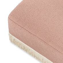 M21785RSBIF,Namesake,Crawford Gliding Ottoman in Rose Boucle with Ivory Tassel Fringe