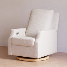 M22286WBLB,Namesake,Crewe Electronic Swivel Glider Recliner in Ivory Boucle w/Light Wood Base