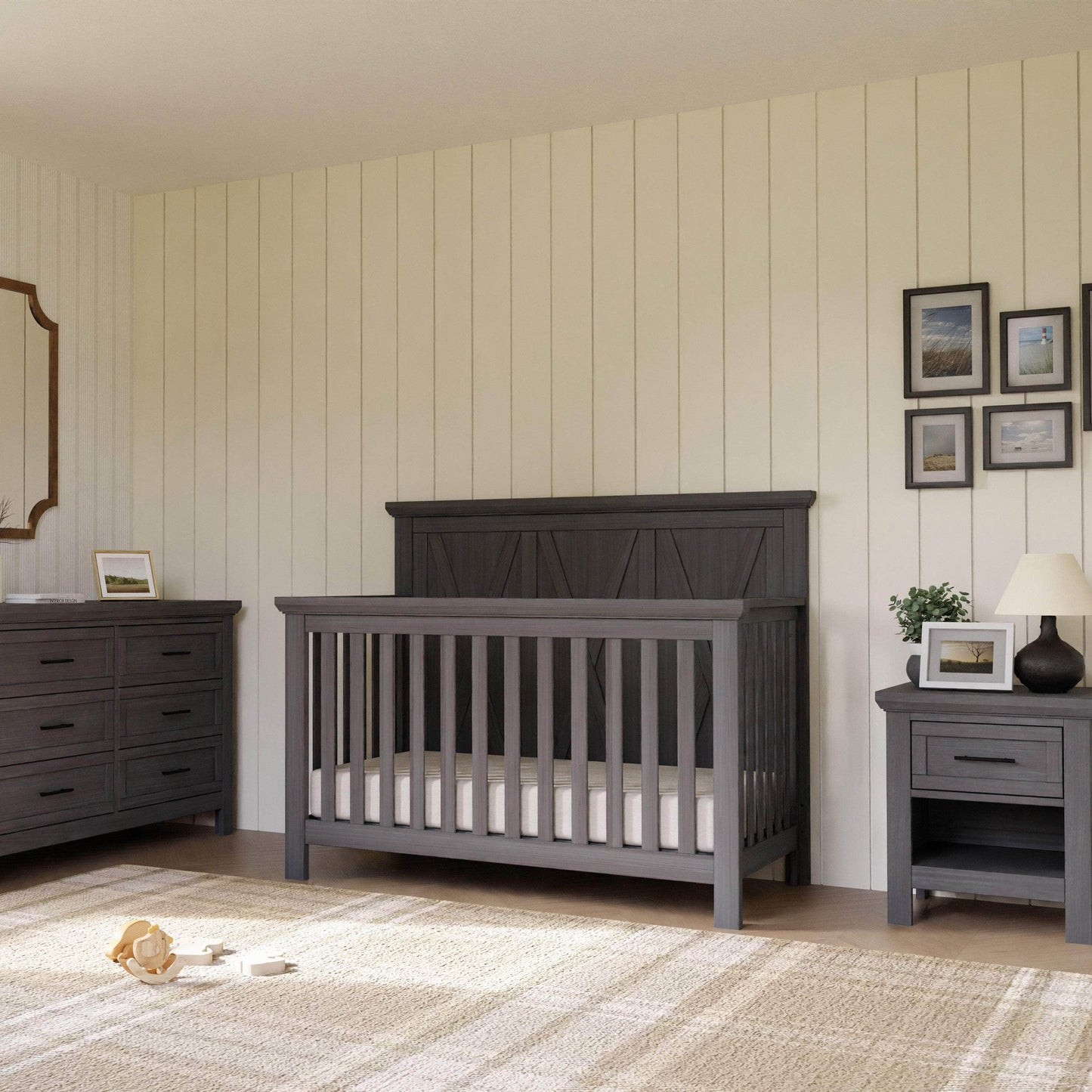 B14501WC,Emory Farmhouse 4-in-1 Convertible Crib in Weathered Charcoal