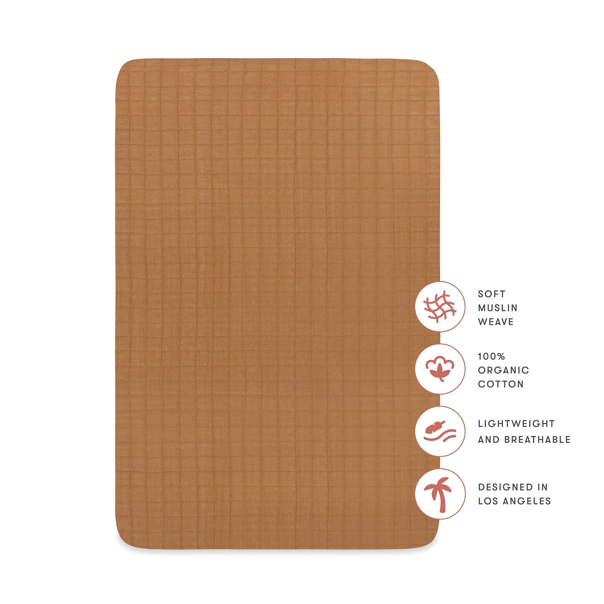 T29536BTS,Babyletto,Burnt Sienna Muslin Mini Crib Sheet in GOTS Certified Organic Cotton