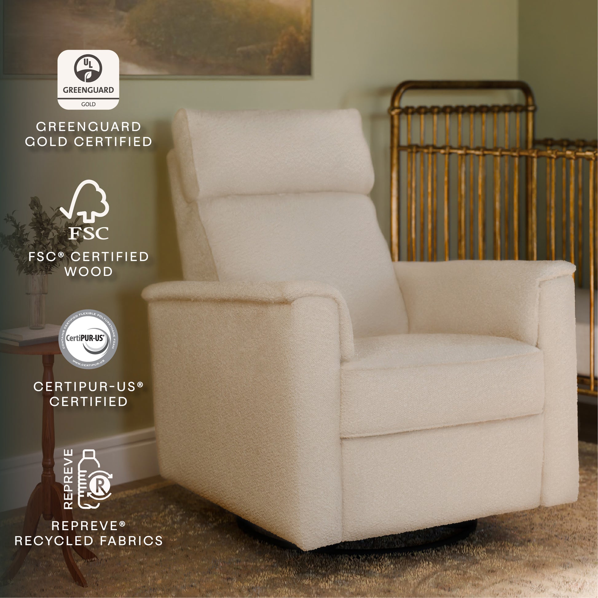 M17186PWB,Namesake,Willa Plus Power Glider Recliner w/ Power Headrest in Performance Ivory Boucle