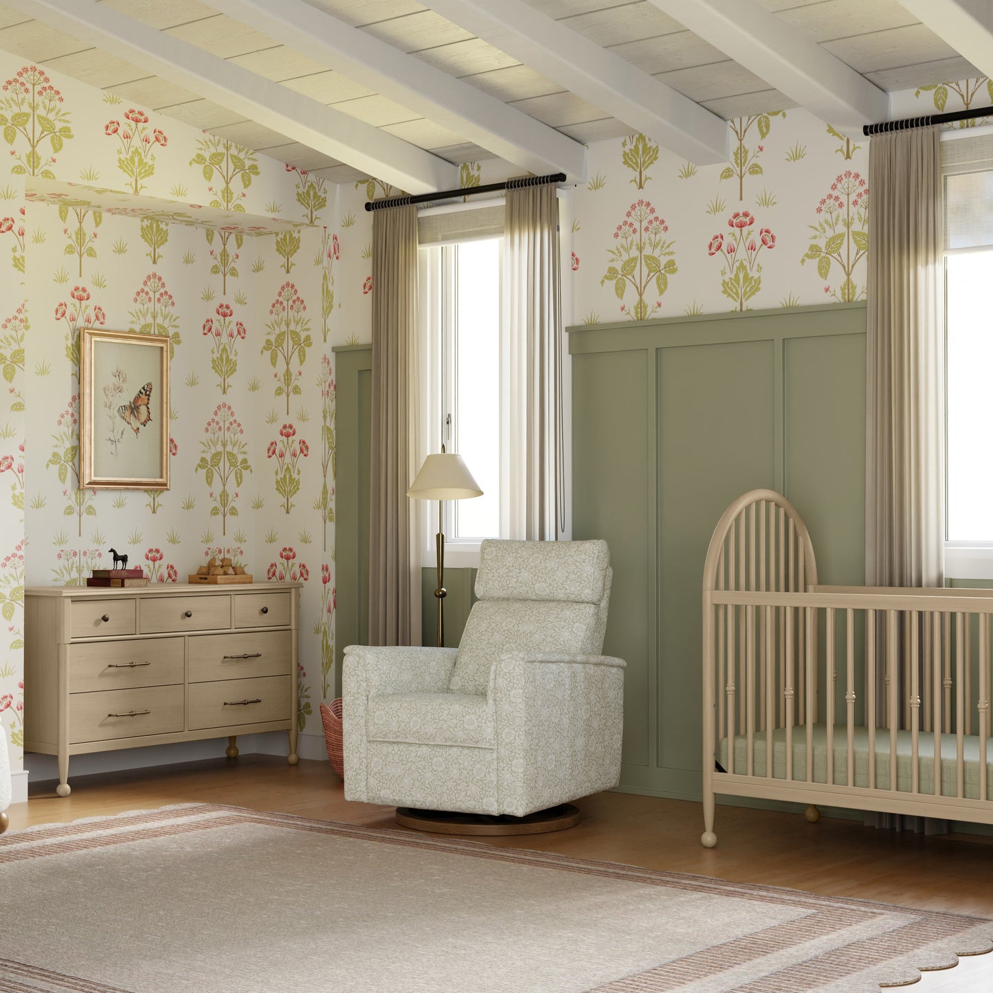 M17186MADB,Namesake,Willa Plus Power Glider Recliner w/ Power Headrest in Mallow in Ash w/ Dark Wood Base