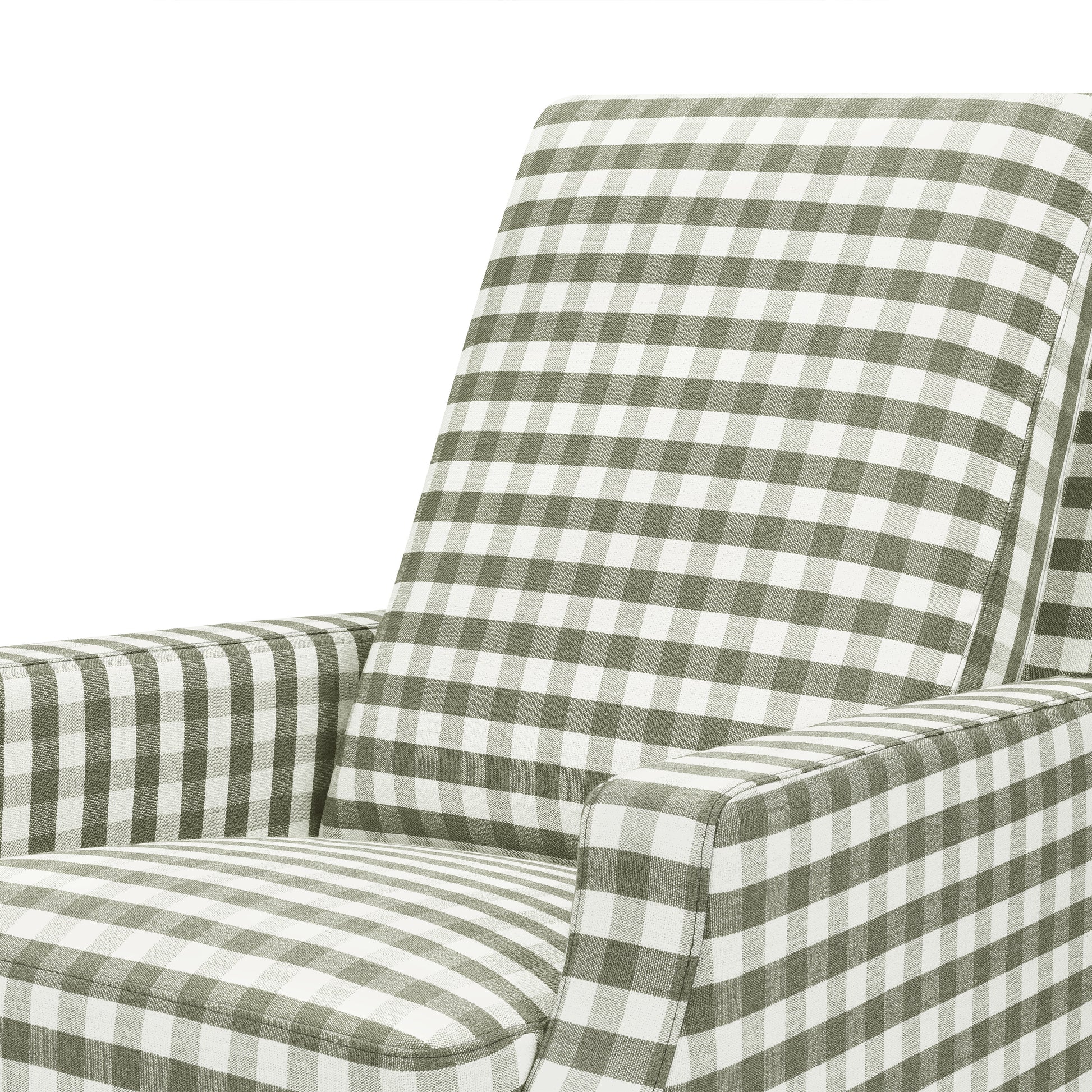 M22287GGHLB,Namesake,Crewe Recliner and Swivel Glider in Moss Green Gingham with Light Wood Base