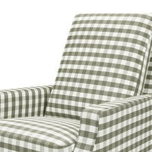 M22287GGHLB,Namesake,Crewe Recliner and Swivel Glider in Moss Green Gingham with Light Wood Base