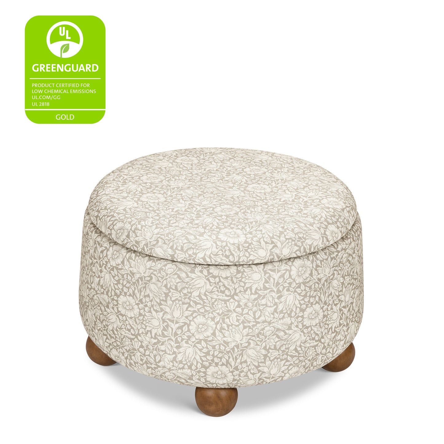 M30985MADF,Namesake,Tuffet Storage Ottoman Mallow in Ash w/ Dark Wood Ball Feet