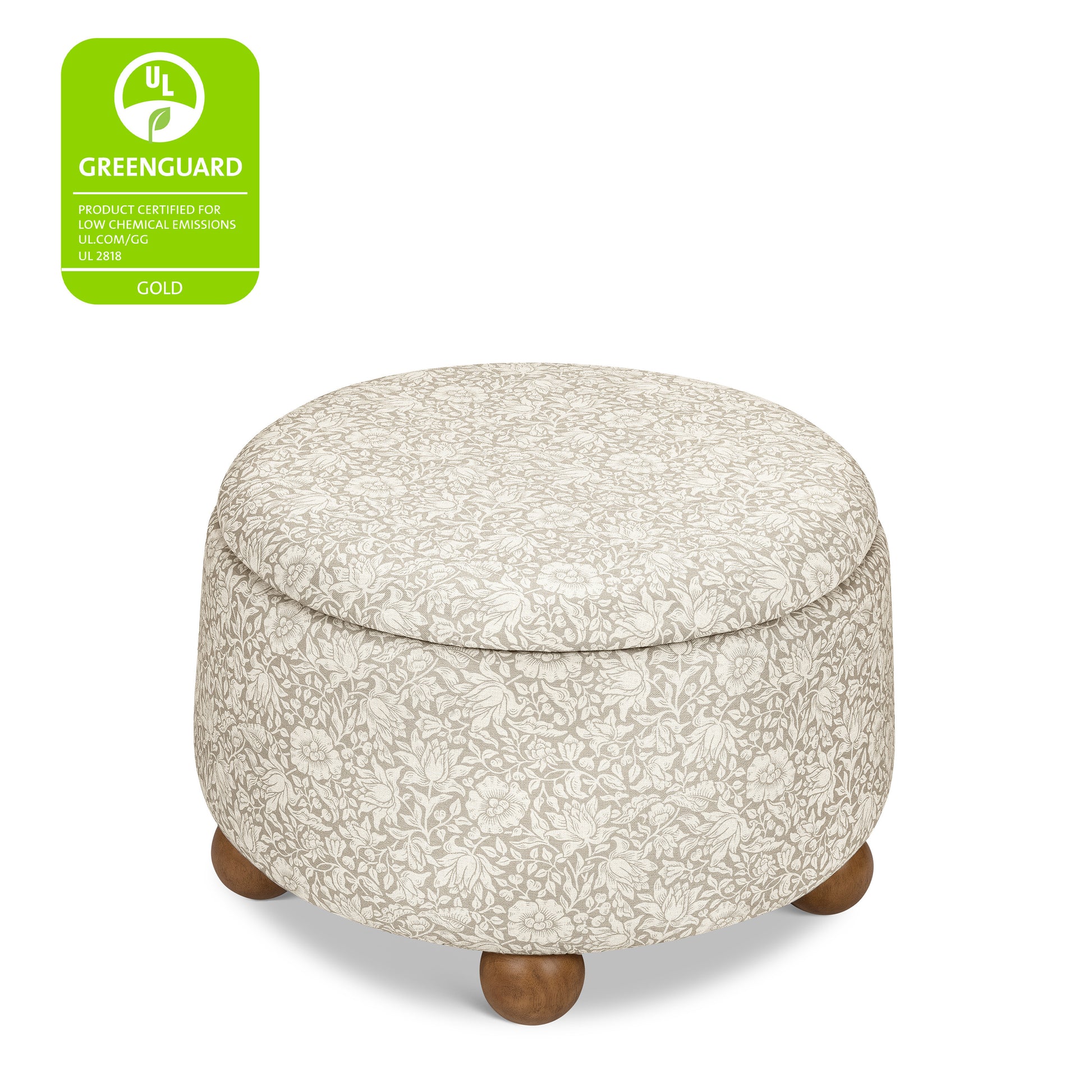M30985MADF,Namesake,Tuffet Storage Ottoman Mallow in Ash w/ Dark Wood Ball Feet
