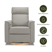 B17186PGEWLB,Monogram by Namesake,Willa Plus Power Glider Recliner w/ Power Headrest in Performance Grey Eco-Weave w/Light Wood Base