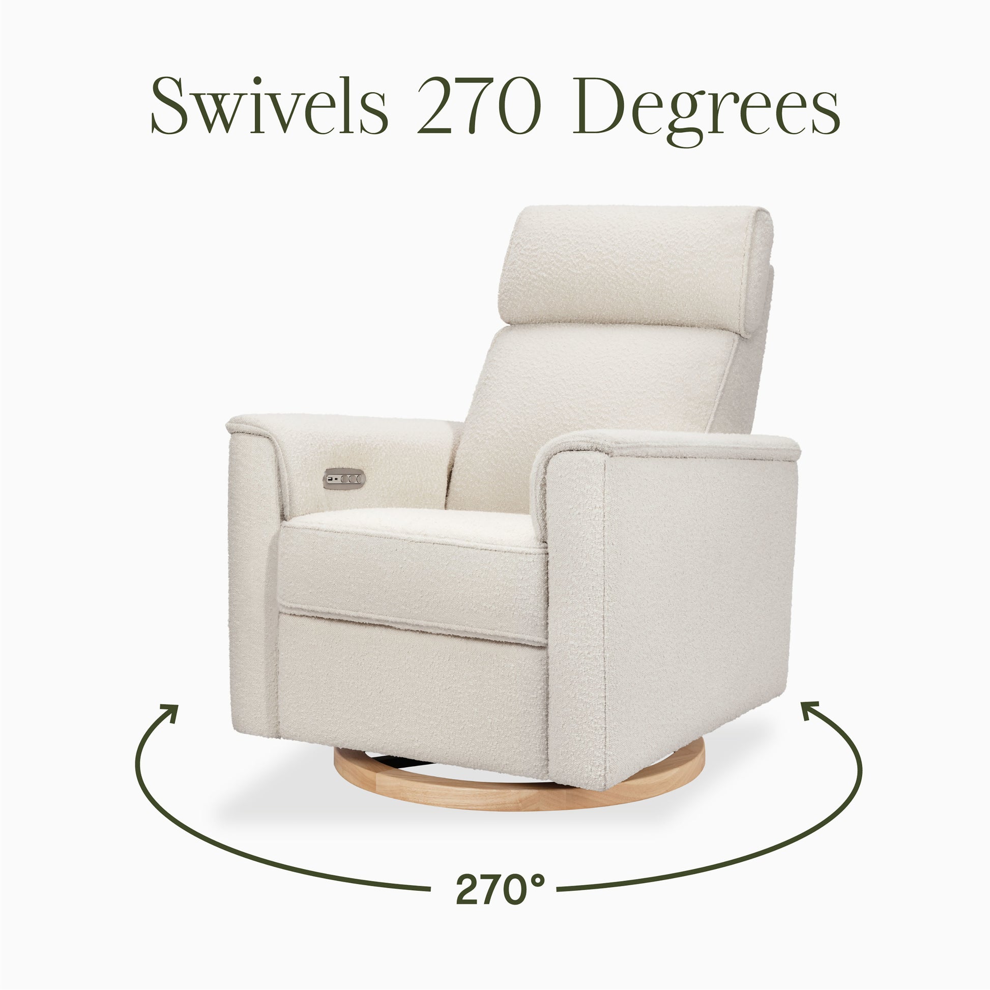 B17186WBLB,Monogram by Namesake,Willa Plus Power Glider Recliner w/ Power Headrest in Ivory Boucle with Light Wood Base