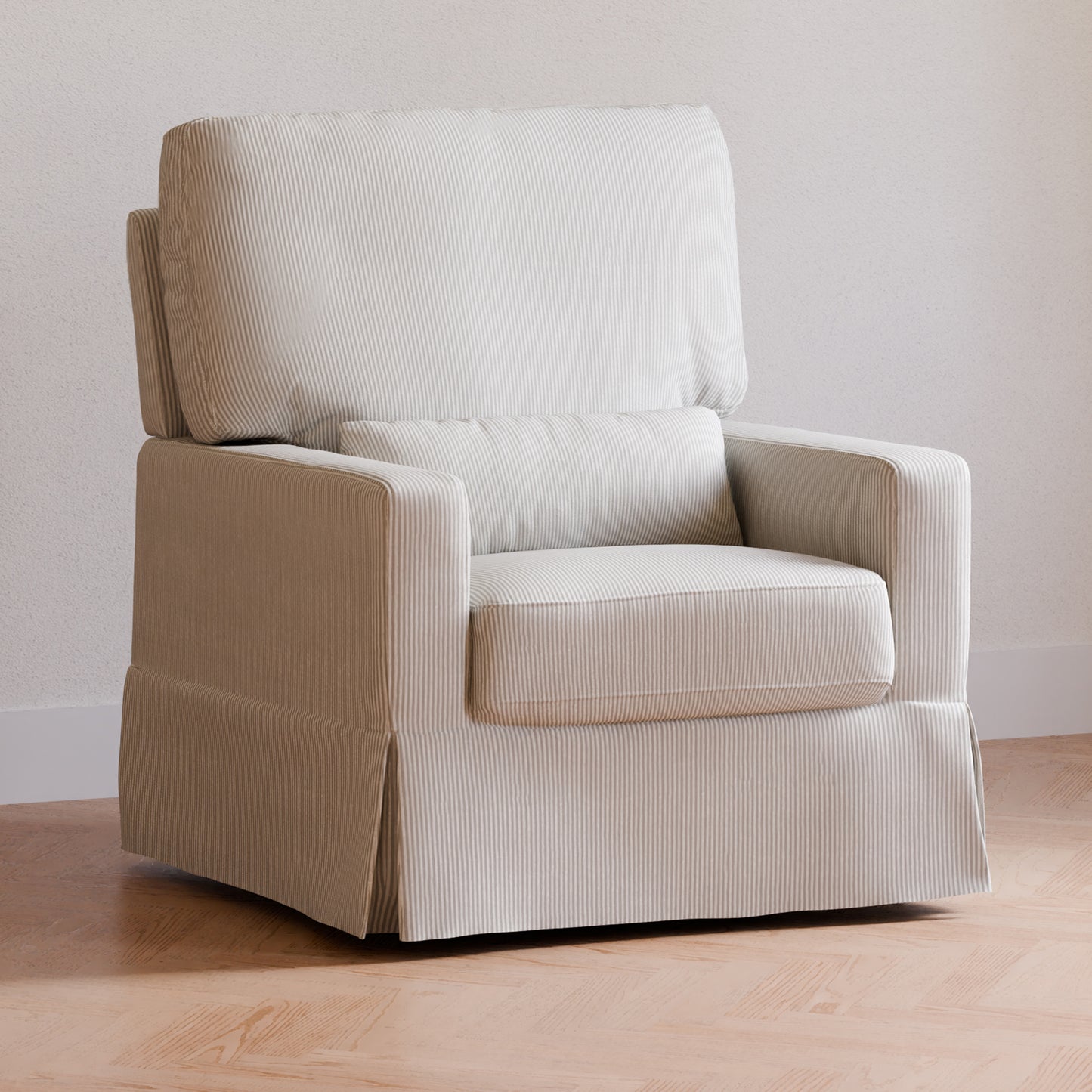 M21787FCS,Crawford Pillowback Comfort Swivel Glider in Fog Chatham Stripe Performance Eco-Weave