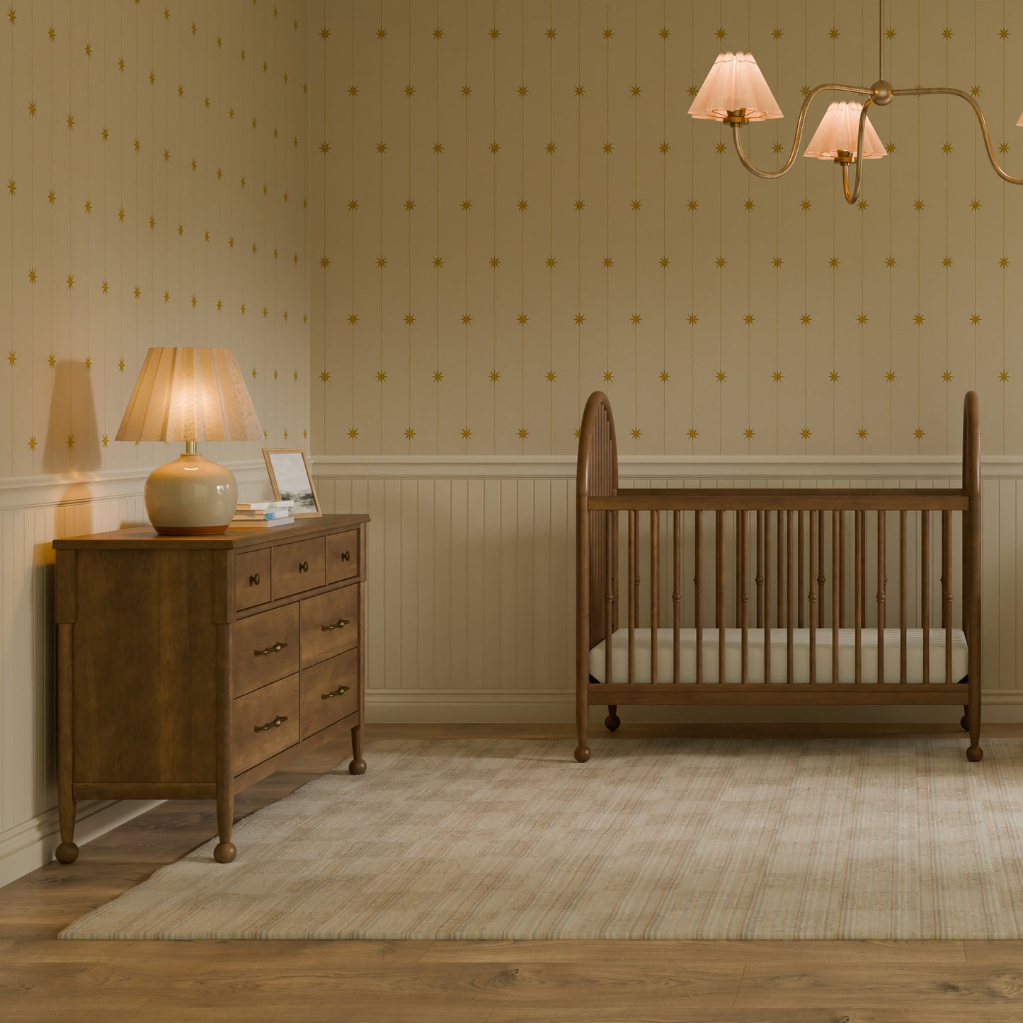 M31401NL,Namesake,Alouette 3-in-1 Convertible Spindle Crib in Natural Walnut
