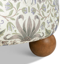 M30985TTFTDF,Namesake,Tuffet Storage Ottoman Strawberry Thief in Fig&Thyme w/DarkWood Ball Feet