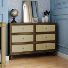 M23716NLBC,Namesake,Marin with Cane 6 Drawer Assembled Dresser in Natural Walnut and Blonde Cane