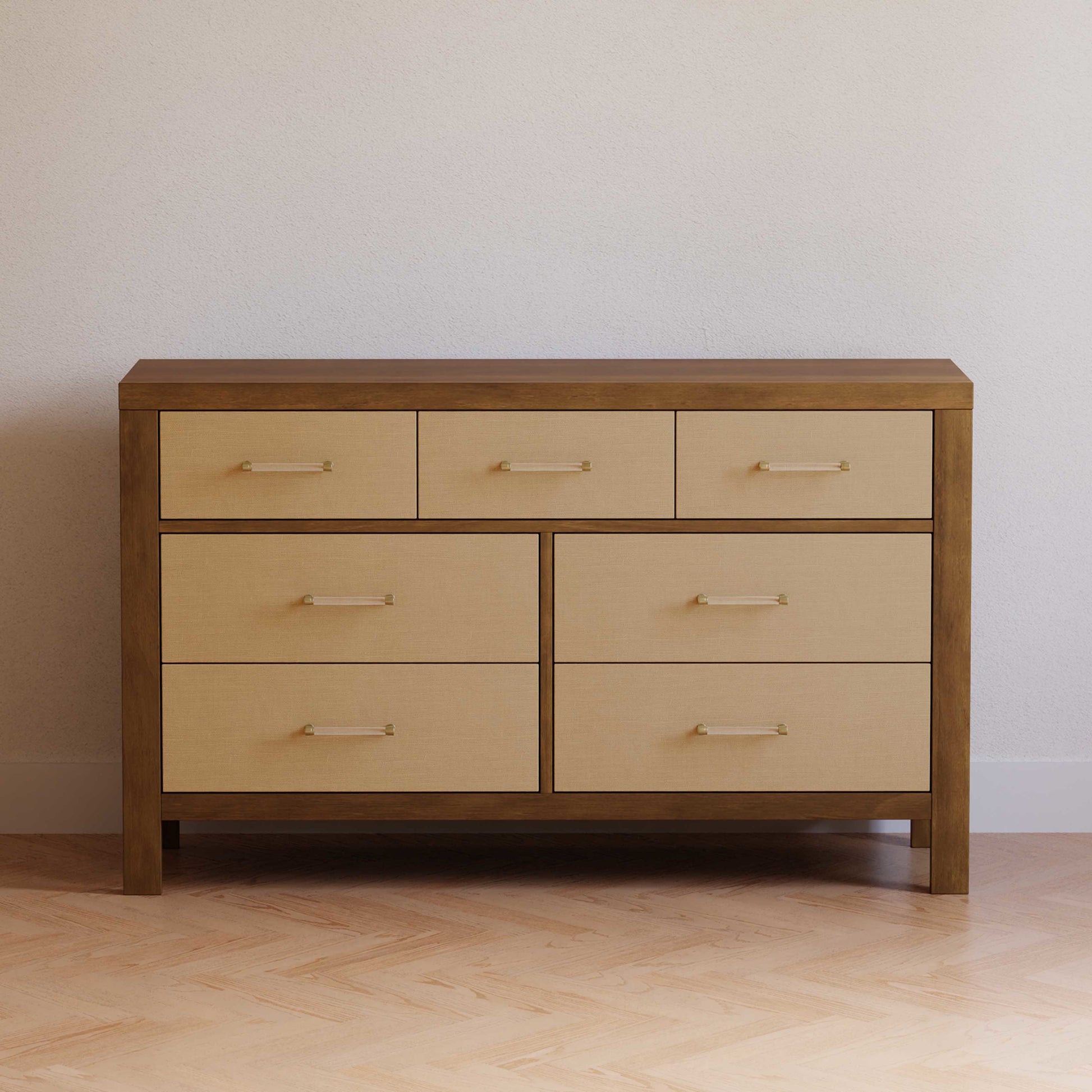 M24816NLPSEW,Namesake,Eloise 7-Drawer Assembled Dresser in Natural Walnut & Performance Sand Eco-Weave