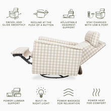M17183TGH,Namesake,Willa Deluxe Power Glider Recliner w/Heat&Massage in Tan Gingham