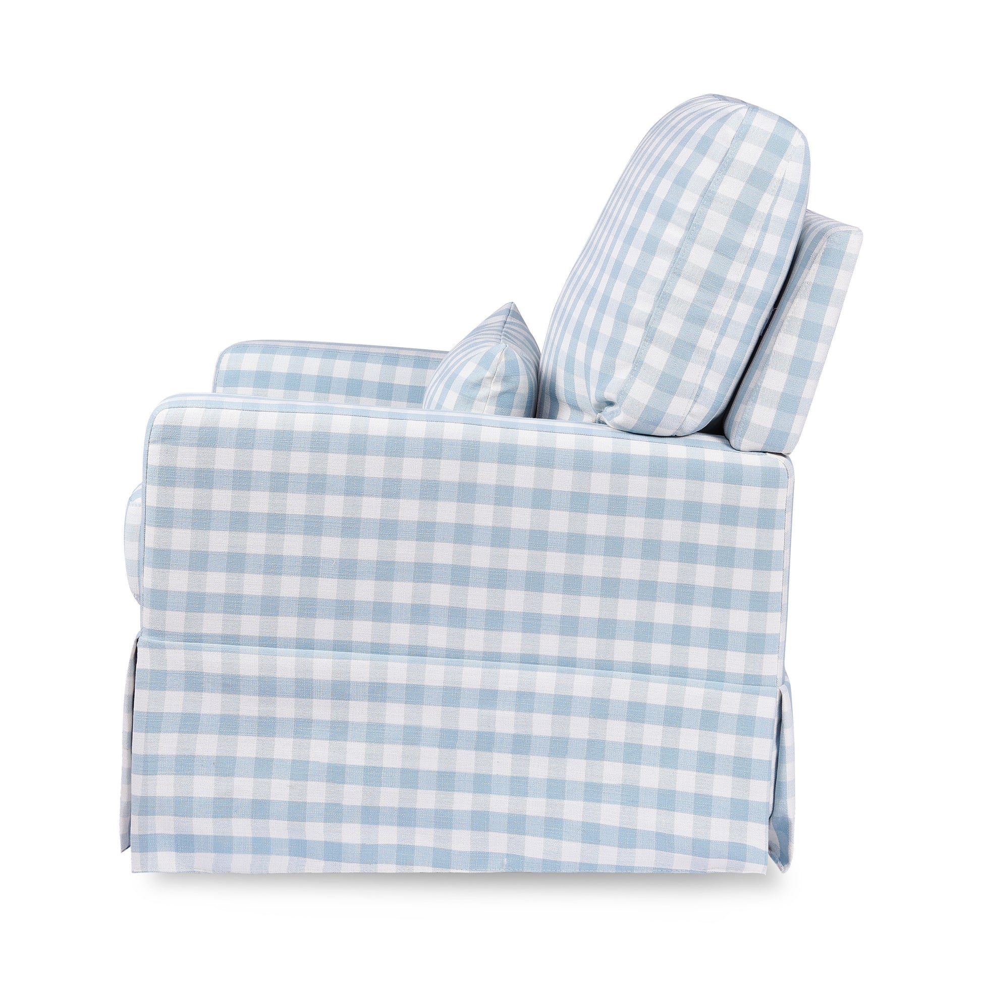 M21787BGH,Namesake,Crawford Pillowback Comfort Swivel Glider in Blue Gingham