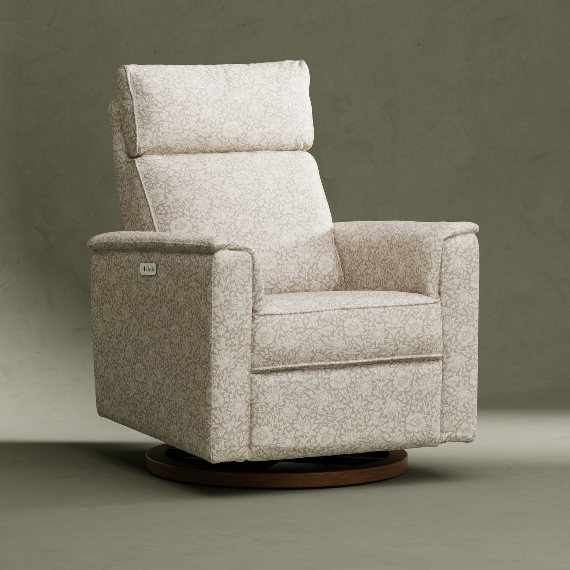 M17186MADB,Namesake,Willa Plus Power Glider Recliner w/ Power Headrest in Mallow in Ash w/ Dark Wood Base