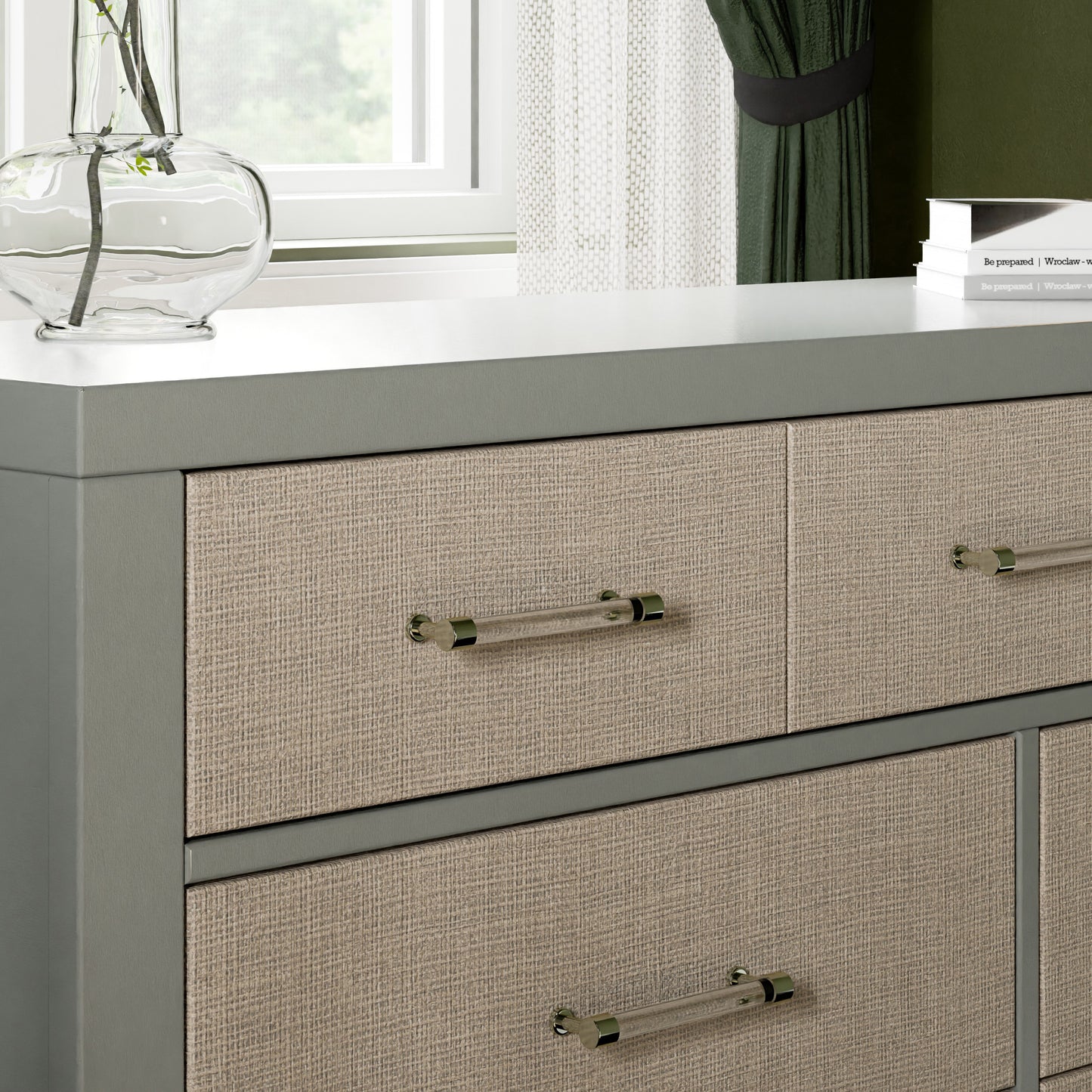 M24816FSPSEW,Eloise 7-Drawer Assembled Dresser in French Sage and Performance Sand Eco-Weave