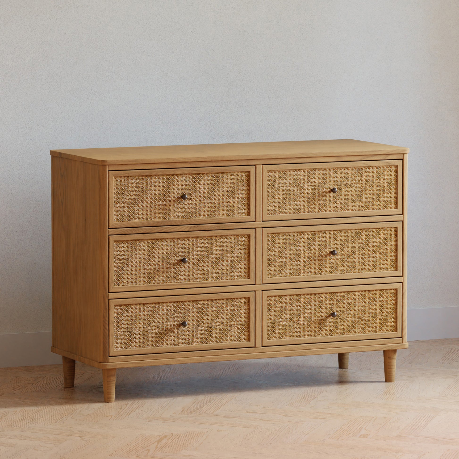 M23716HYHC,Namesake,Marin with Cane 6 Drawer Assembled Dresser in Honey and Honey Cane