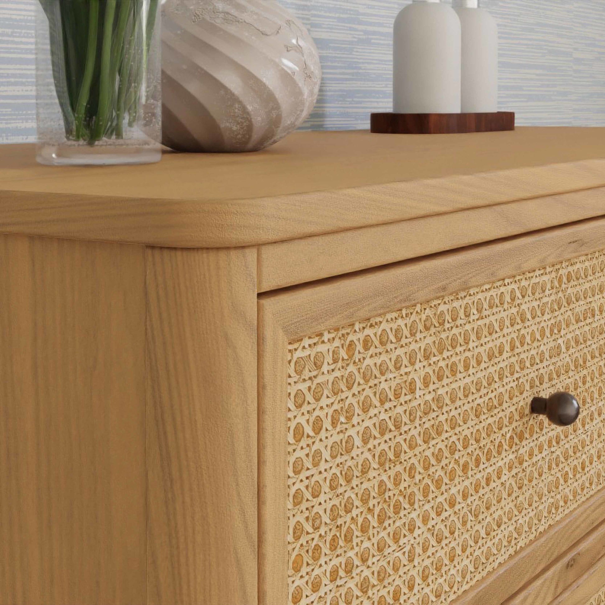 M23716HYHC,Namesake,Marin with Cane 6 Drawer Assembled Dresser in Honey and Honey Cane