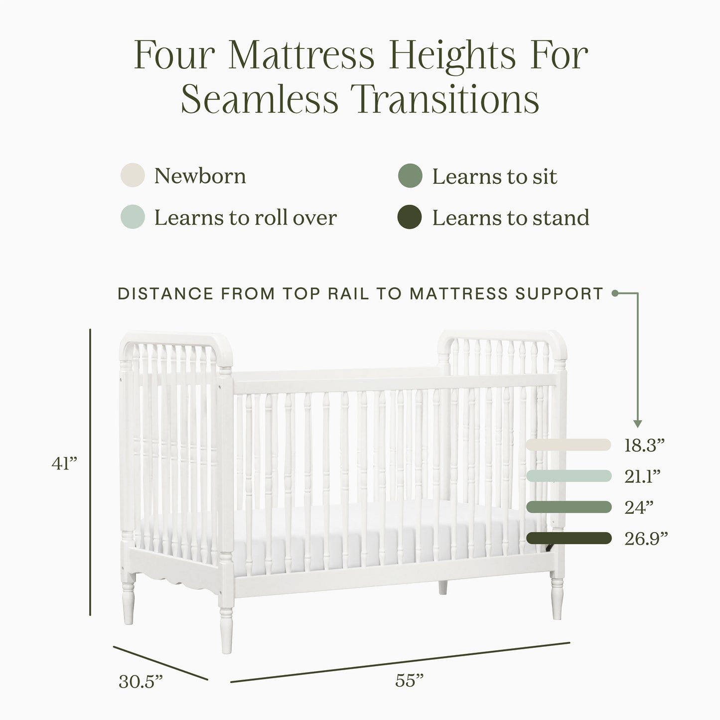 M7101RW,Namesake,Liberty 3-in-1 Convertible Spindle Crib w/Toddler Bed Conversion Kit in Warm White