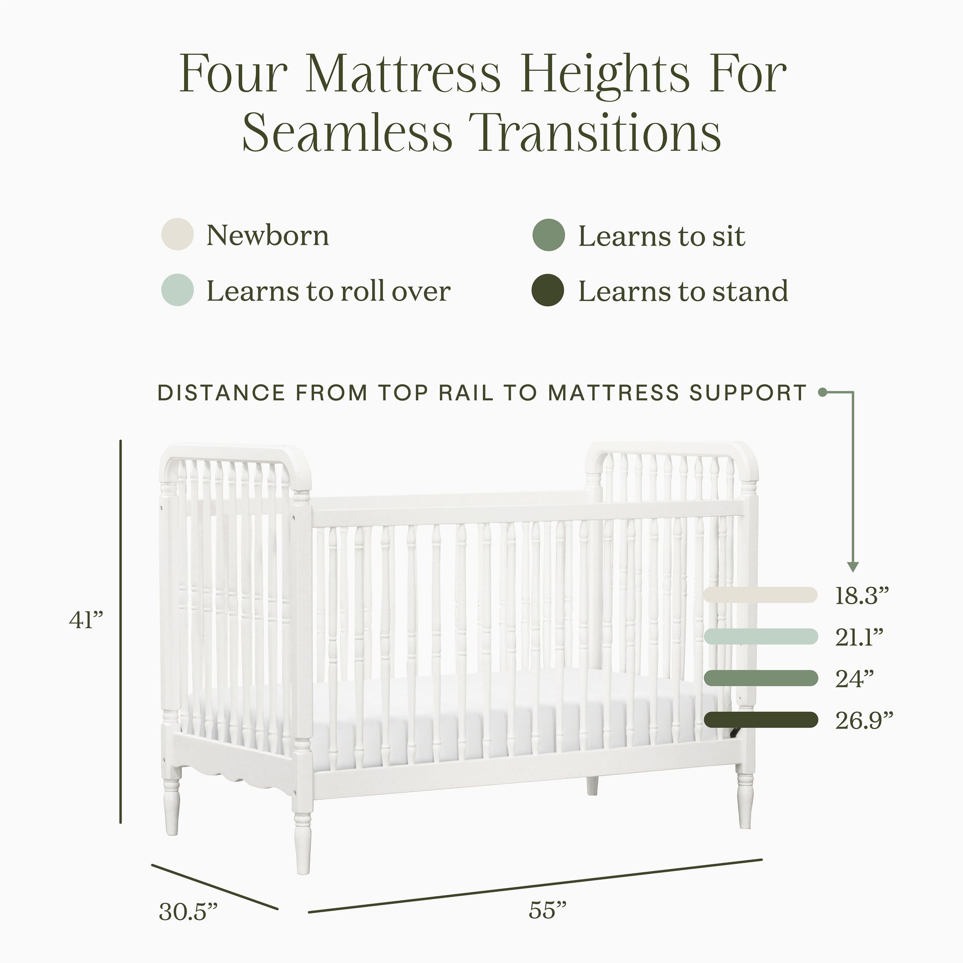 M7101RW,Namesake,Liberty 3-in-1 Convertible Spindle Crib w/Toddler Bed Conversion Kit in Warm White