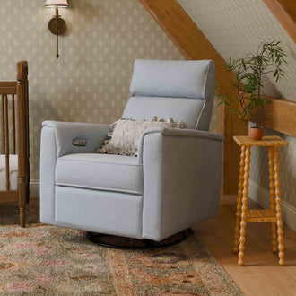 M17186PCET,Namesake,Willa Plus Power Glider Recliner w/ Power Headrest in Performance Blue Chambray Eco-Twill