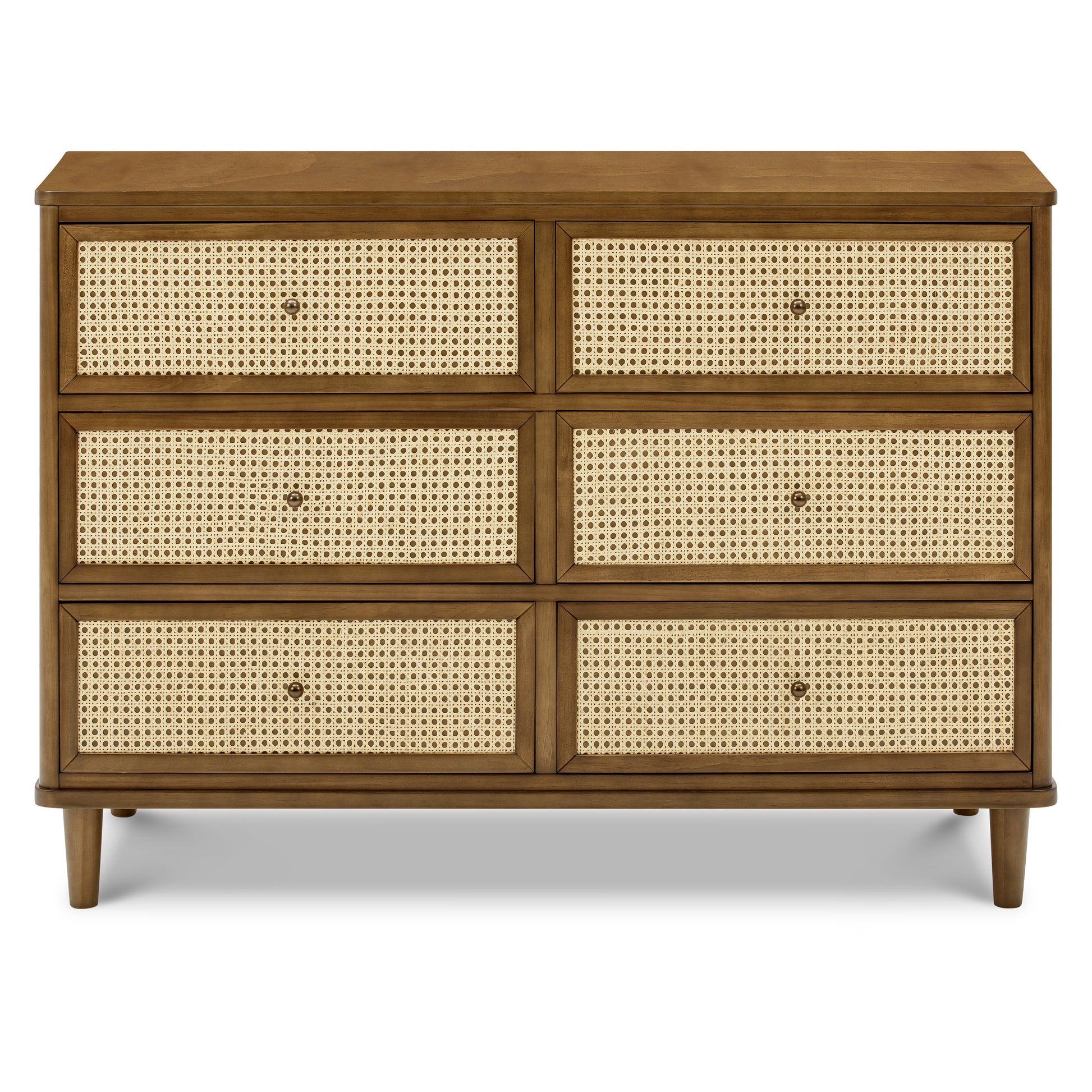 M23716NLBC,Namesake,Marin with Cane 6 Drawer Assembled Dresser in Natural Walnut and Blonde Cane