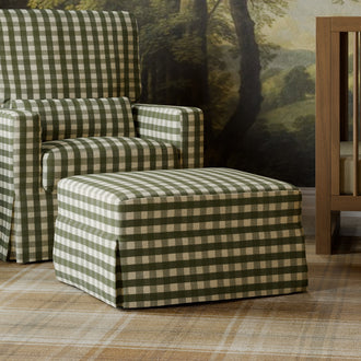 M21785GGH,Namesake,Crawford Gliding Ottoman in Moss Green Gingham
