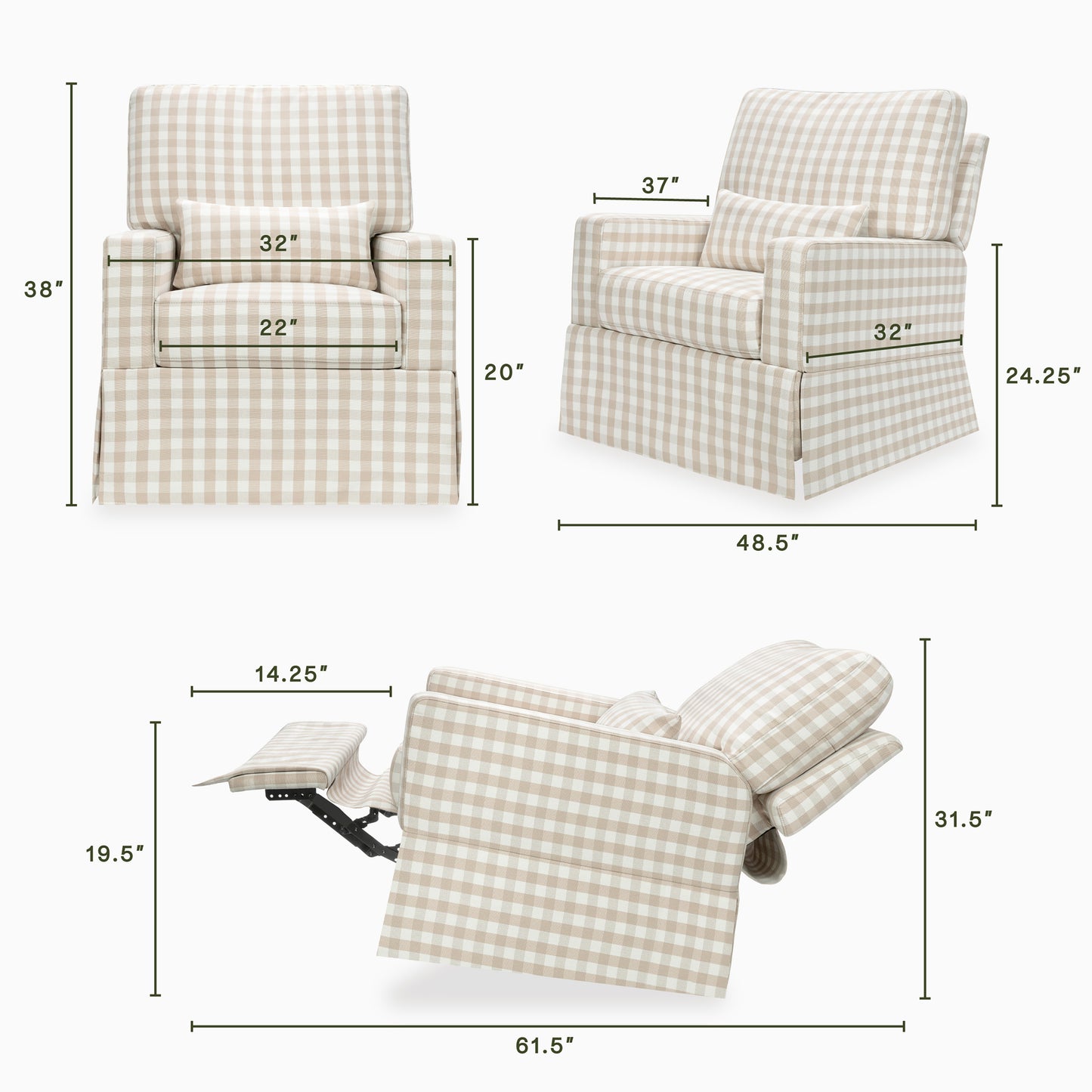 M21777TGH,Namesake,Crawford Recliner and Swivel Glider in Tan Gingham