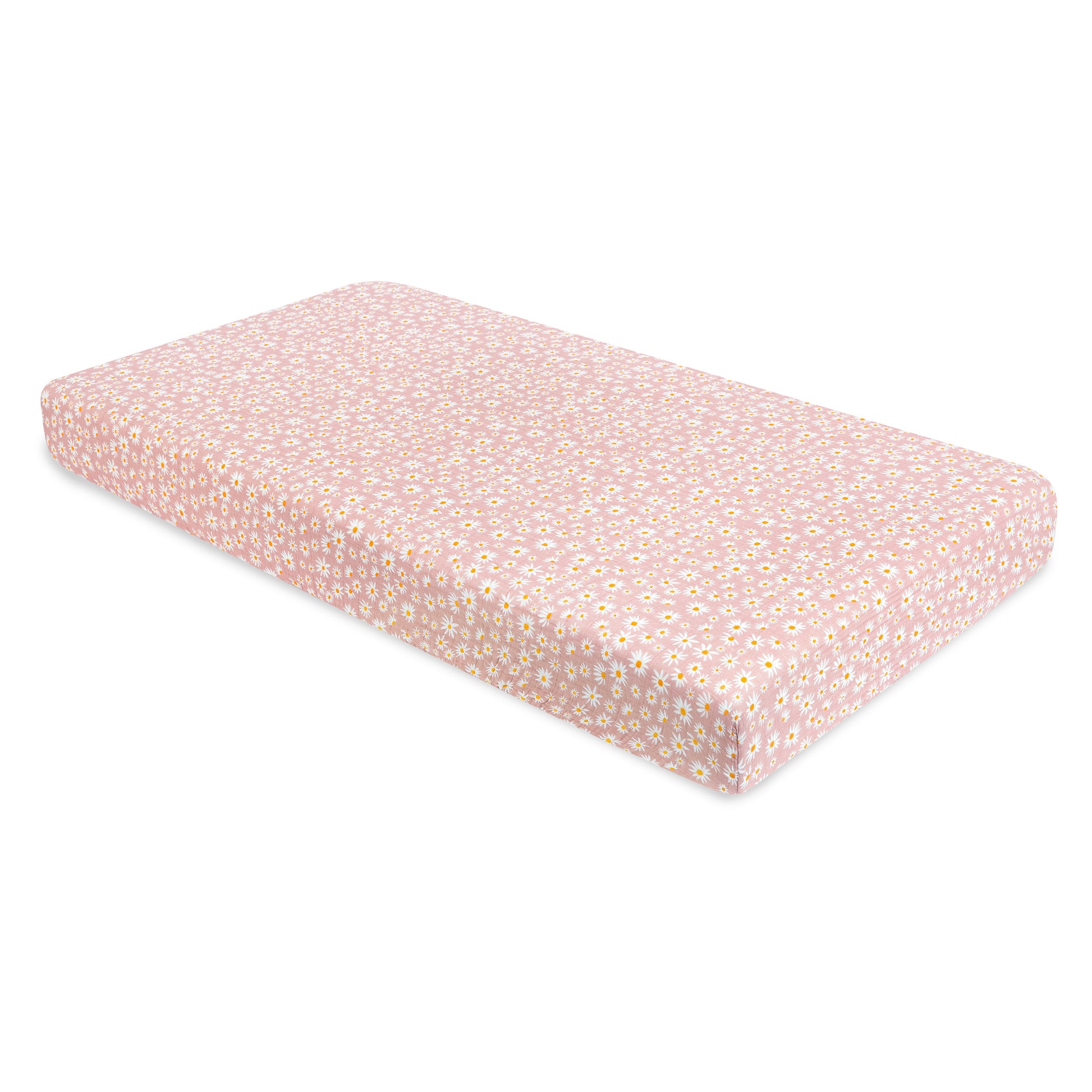 T28035,Daisy Muslin Crib Sheet in GOTS Certified Organic Cotton