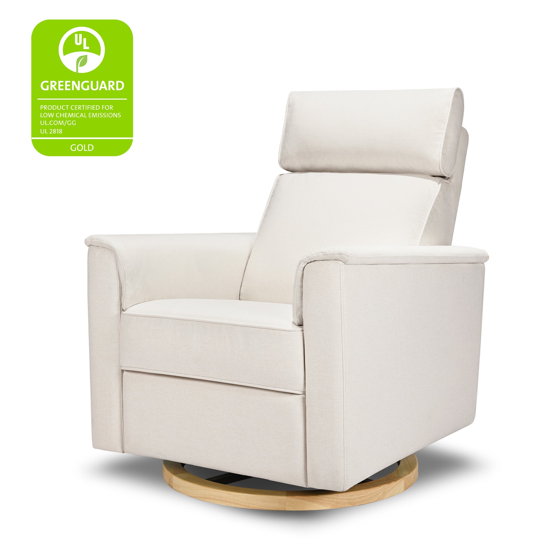 B17186PCMEWLB,Monogram by Namesake,Willa Plus Power Glider Recliner w/ Power Headrest in Performance Cream Eco-Weave w/Light Wood base