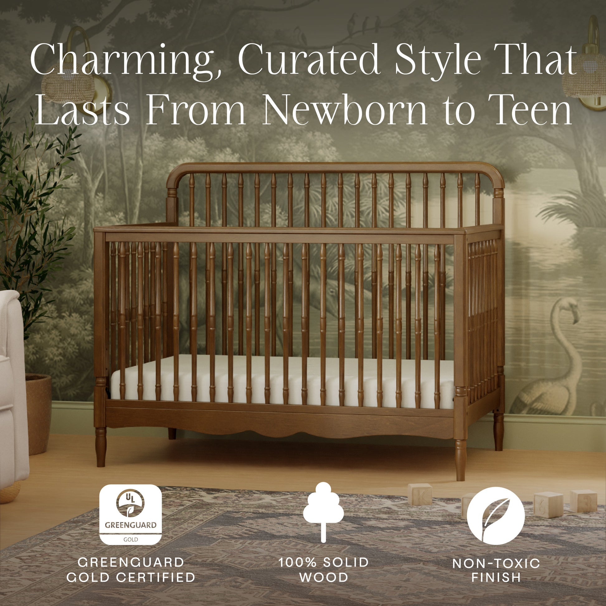 M7141NL,Namesake,Liberty 4-in-1 Convertible Spindle Crib in Natural Walnut